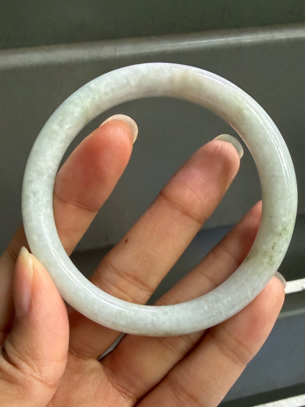 58.4 White Green Burmese Jadeite Jade - Natural Grade A Bangle Bracelet - Picture 3 of 14